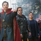 Four of the dozens of characters in Avengers: Infinity War, gazing in wonder at the box-office receipts